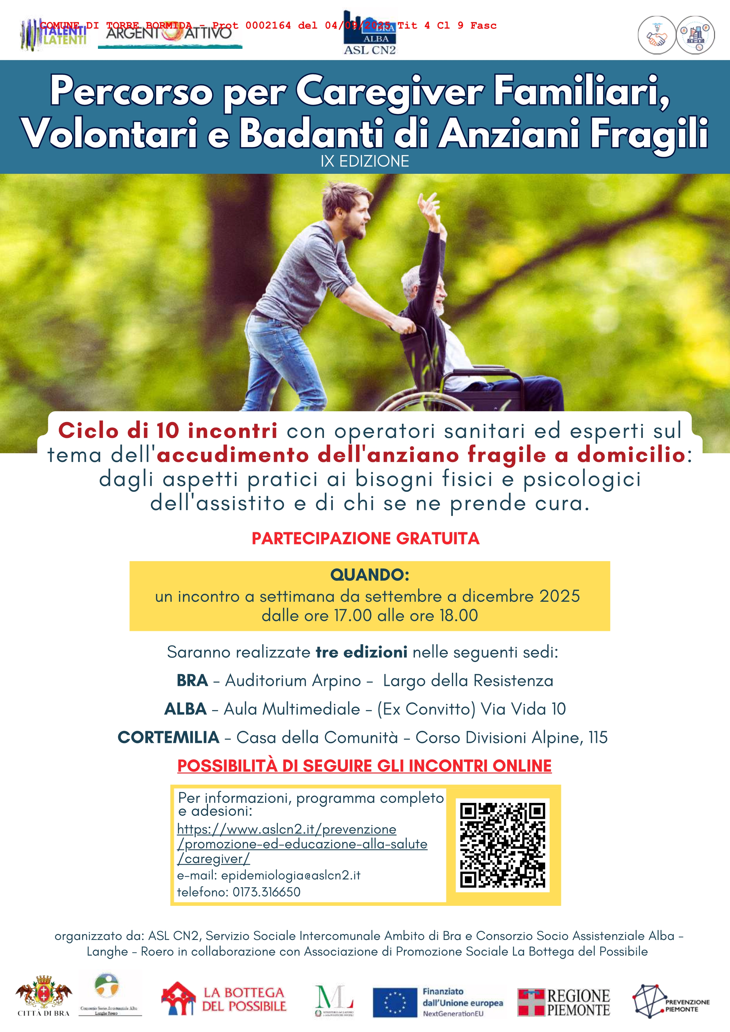 Percorso formativo per caregiver familiari, volontari e badanti di anziani fragili